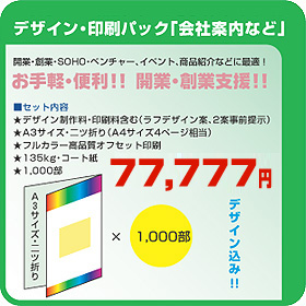 �f�U�C���E����p�b�N�u��Јē��Ȃǁv�E�E�E148000�~�F���e�i���f�U�C�����엿�E������܂ށi���t�f�U�C���āA2�Ď��O�񎦁j�A��A3�T�C�Y�E��c�܂�iA4�T�C�Y4�y�[�W�����j�A���t���J���[���i���I�t�Z�b�g����A��135kg�E�R�[�g���A��1,000���j 