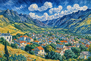 Mountain scenery returning to the wind-d